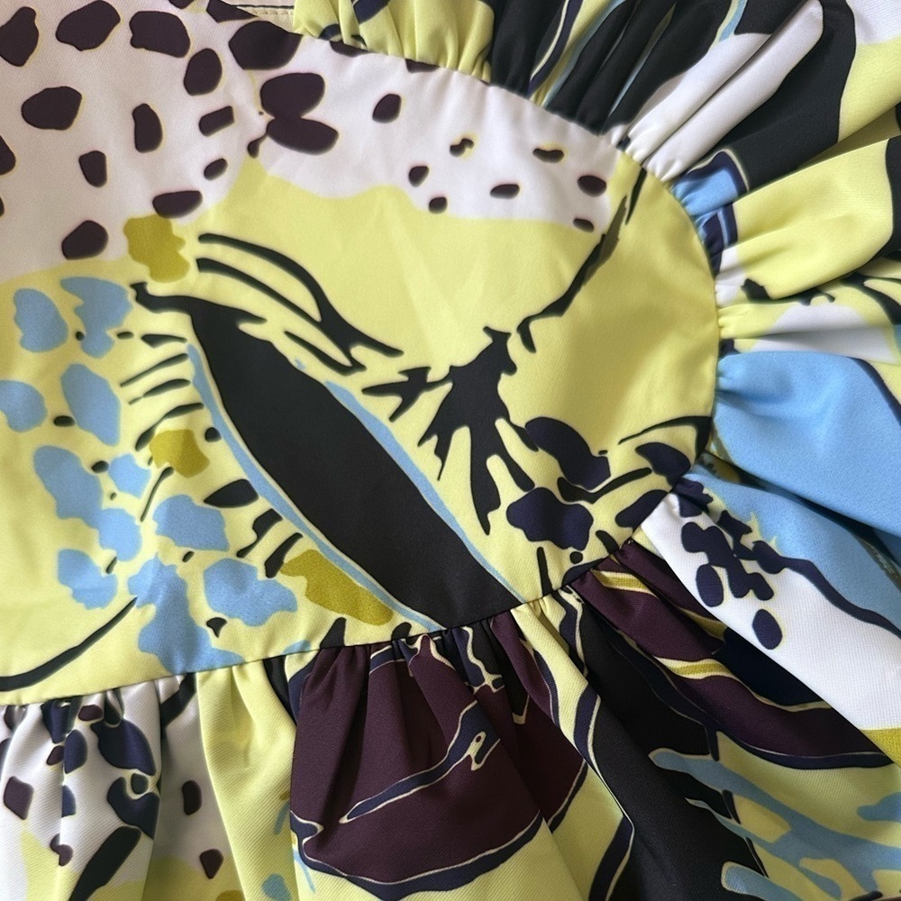 Tanya Taylor Lime, Blue and Black Floral Ruffle Crop Top - Picture 7 of 7